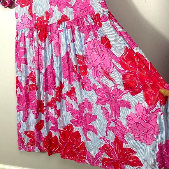 Vineyard Vines Kentucky Derby Seersucker Pink and White Floral Midi Dress size 6 - Picture 13 of 16